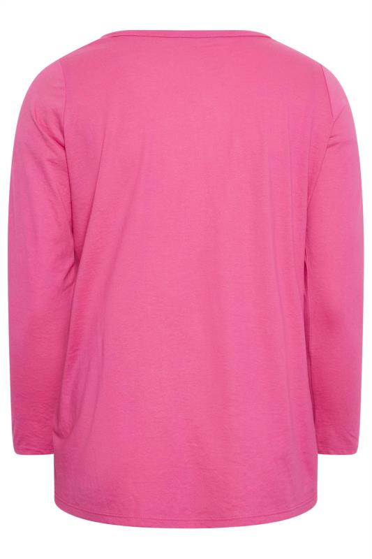 YOURS Curve Plus Size Hot Pink Long Sleeve Essential T-Shirt | Yours Clothing 7