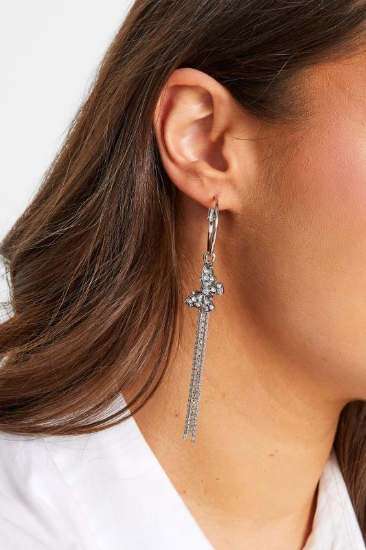 Silver Butterfly Tassel Hoop Earrings | Yours Clothing 1