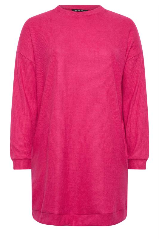 YOURS Plus Size Pink Ribbed Soft Touch Jumper Dress | Yours Clothing 5