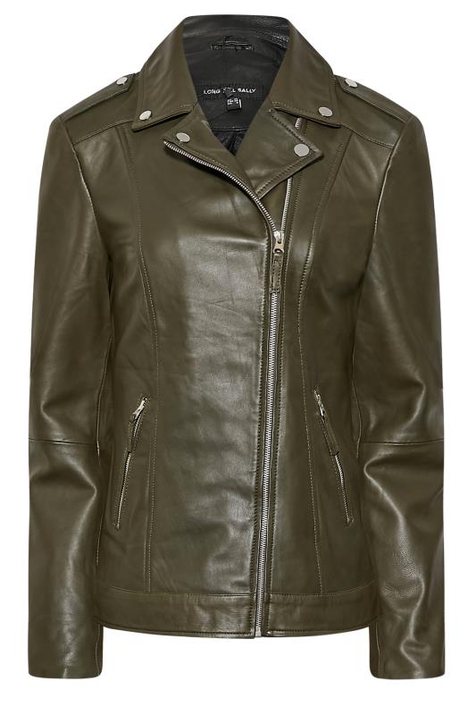 LTS Tall Khaki Green Leather Biker Jacket 6