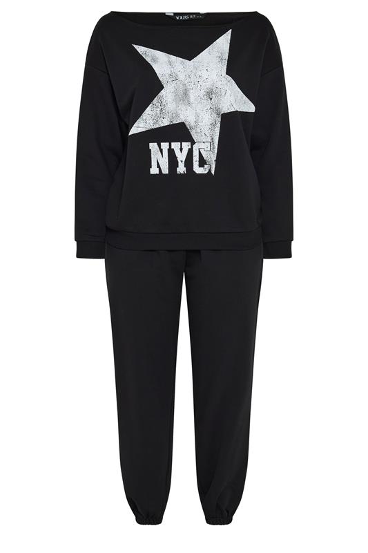 YOURS Plus Size Black NYC Slouch Sweatshirt & Jogger Set | Yours Clothing 6