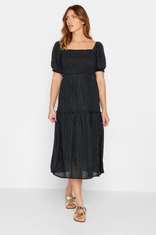 LTS Tall Women's Black Sparkle Shirred Midi Dress | Long Tall Sally 2