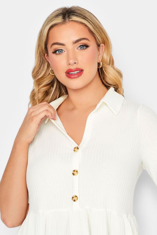 LIMITED COLLECTION Plus Size White Ribbed Button Through Peplum Top | Yours Clothing 4