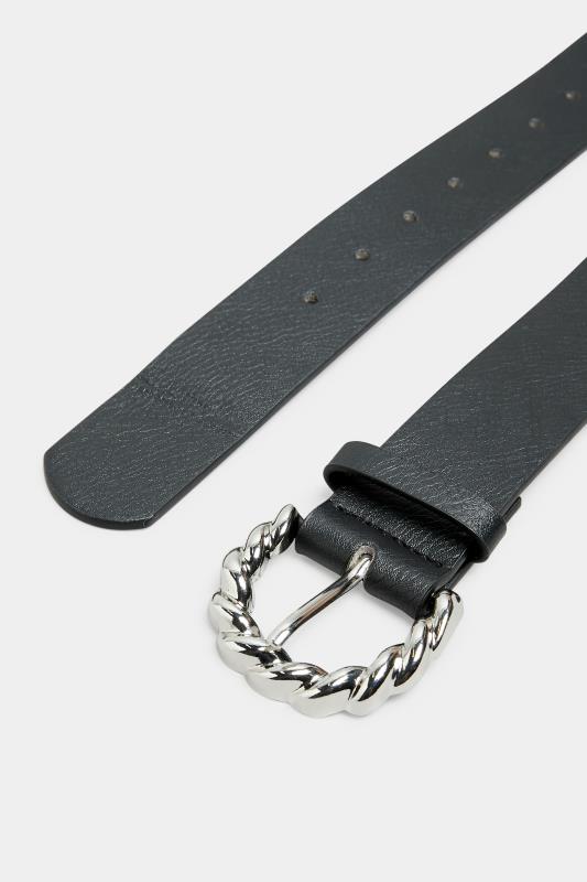 Black Textured Rope Buckle Belt 4