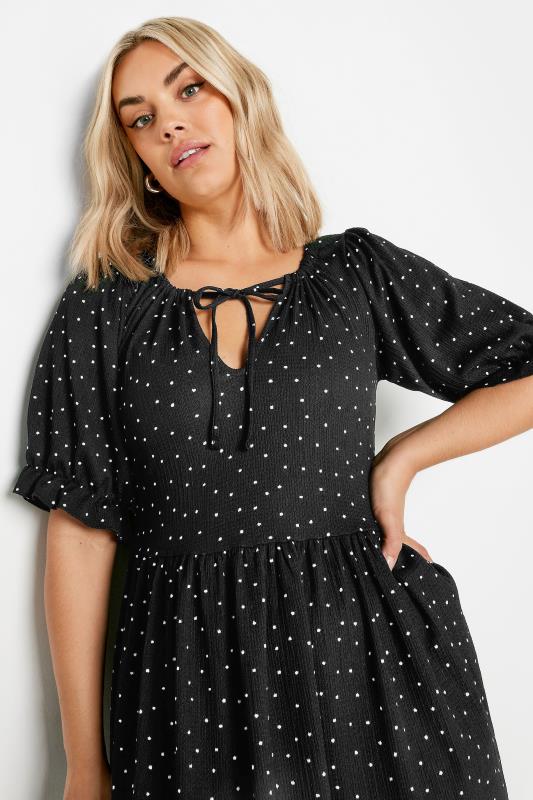 YOURS Plus Size Black Dot Print Smock Mini Dress | Yours Clothing 4