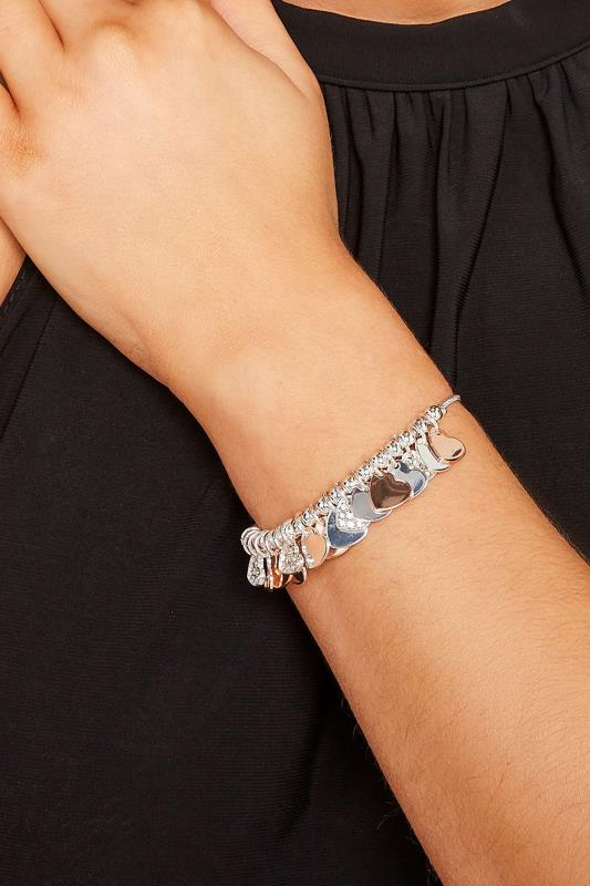 Silver Tone Mixed Heart Charm Bracelet | Yours Clothing 1