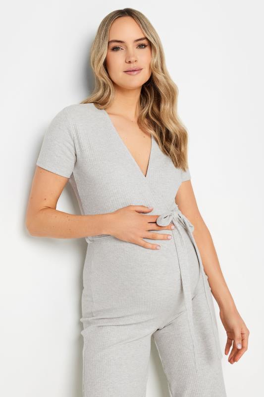 LTS Tall Grey Ribbed Wrap Maternity Jumpsuit | Long Tall Sally  4