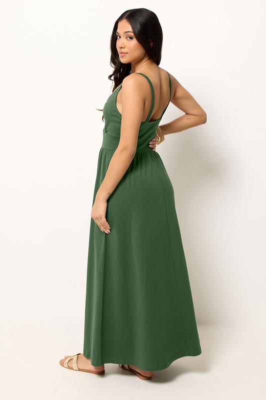 PixieGirl Petite Women's Forest Green Cotton Maxi Dress | PixieGirl 2