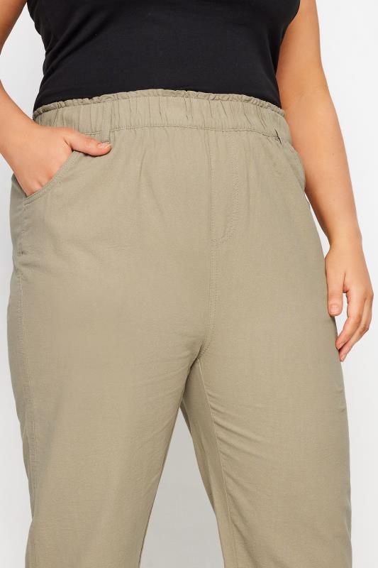 YOURS Plus Size Beige Brown Cool Cotton Cropped Trousers | Yours Clothing 4