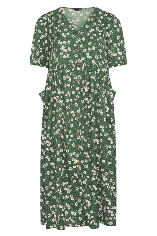 LIMITED COLLECTION Plus Size Green Floral Drop Pocket Smock Dress | Yours Clothing  6