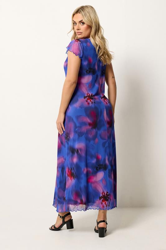 YOURS Plus Size Cobalt Blue Floral Mesh Maxi Dress | Yours Clothing 2