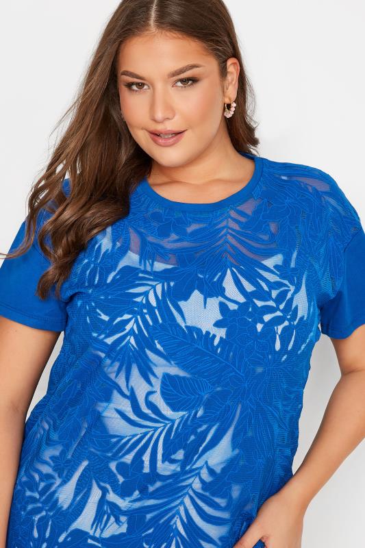 Plus Size Blue Tropical Print Mesh T-Shirt | Yours Clothing 4