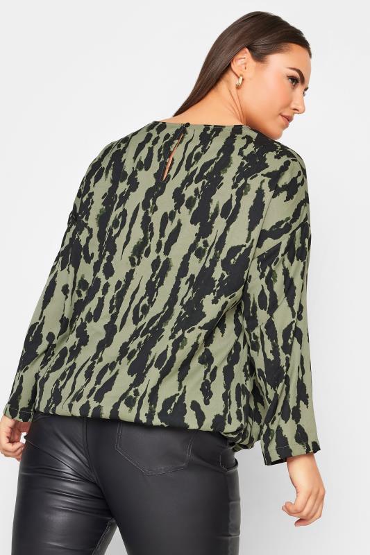 YOURS Curve Khaki Green Abstract Print Bubble Hem Top | Yours Clothing 3