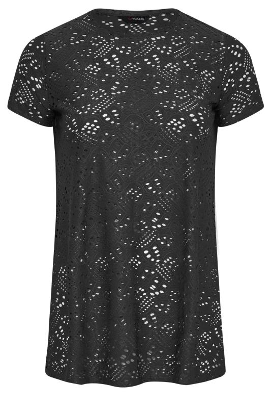Plus Size Black Broderie Anglaise Swing T-Shirt | Yours Clothing 6