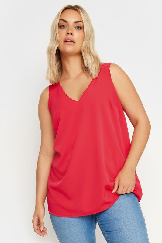 Plus Size  YOURS Curve Red Scallop Trim Cami Top