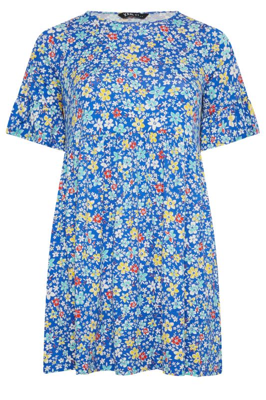 YOURS Curve Plus Size Blue Floral Smock Tunic Dress | Yours Clothing  6