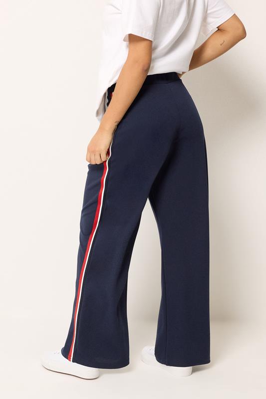 M&Co Petite Navy Blue Side Stripe Trousers | M&Co 2