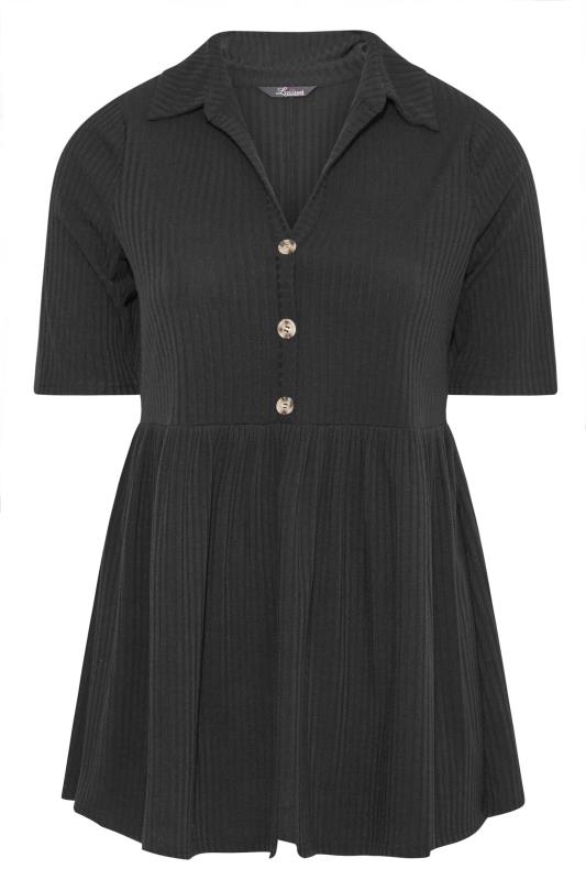 LIMITED COLLECTION Curve Black Ribbed Button Through Peplum Top 6