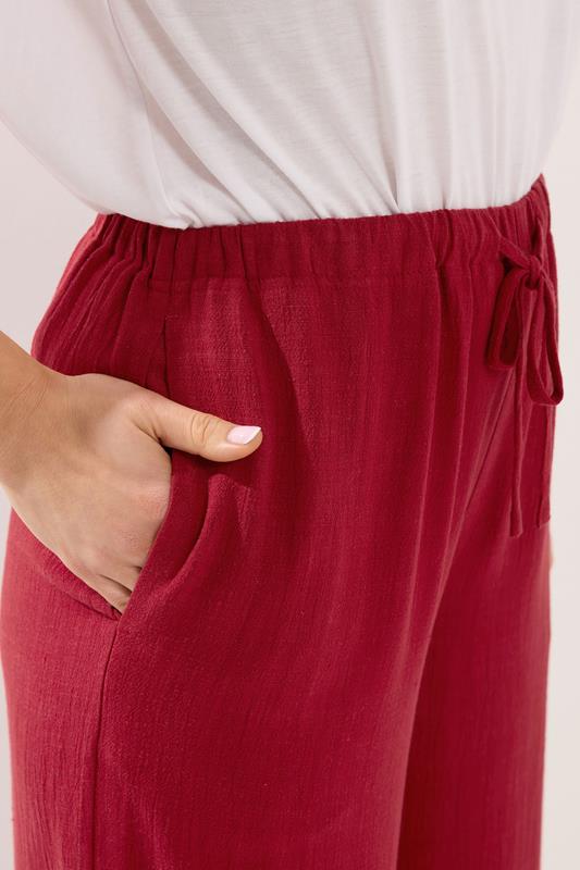 LTS Tall Women's Dark Red Wide Leg Linen Trousers | Long Tall Sally 5