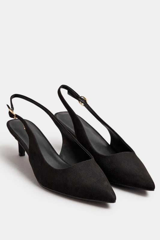 LTS Black Faux Suede Slingback Kitten Heel Court Shoes In Standard Fit | Long Tall Sally 2