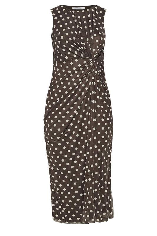 YOURS LONDON Plus Size Chocolate Brown Polka Dot Dress | Yours Clothing 5