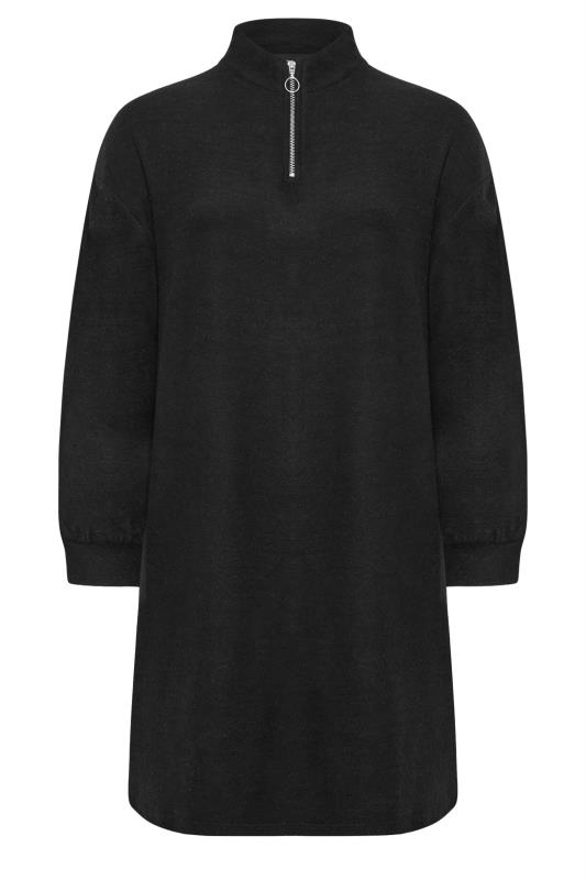 YOURS Plus Size Black Ribbed Quarter Zip Jumper Dress | Yours Clothing 5