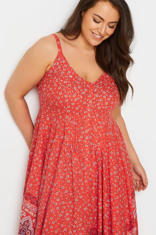YOURS Plus Size Red Floral Print Hanky Hem Dress | Yours Clothing 4