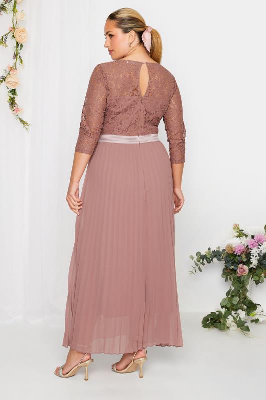 Plus Size YOURS LONDON Curve Blush Pink Lace Pleated Maxi Dress | Yours Clothing  3