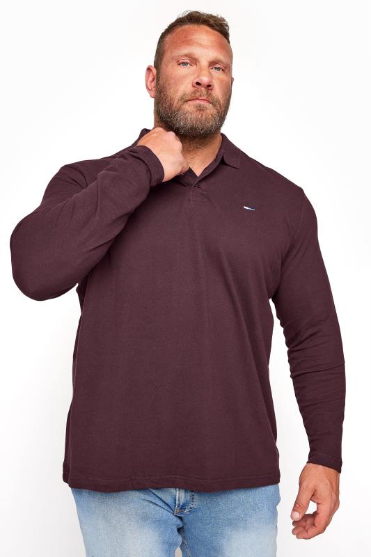 Men's  BadRhino Big & Tall Burgundy Red Long Sleeve Core Polo Shirt