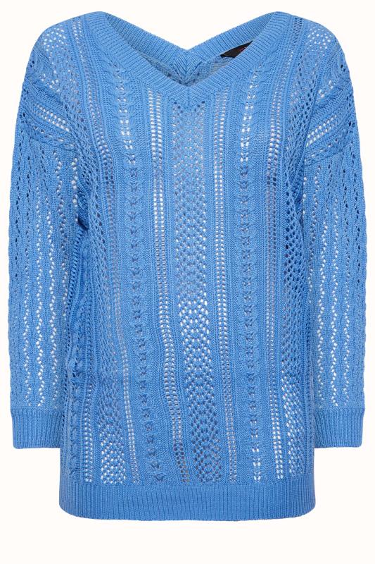 Curve Plus Size Blue V-Neck Knitted Stitch Jumper | Yours Clothing  6