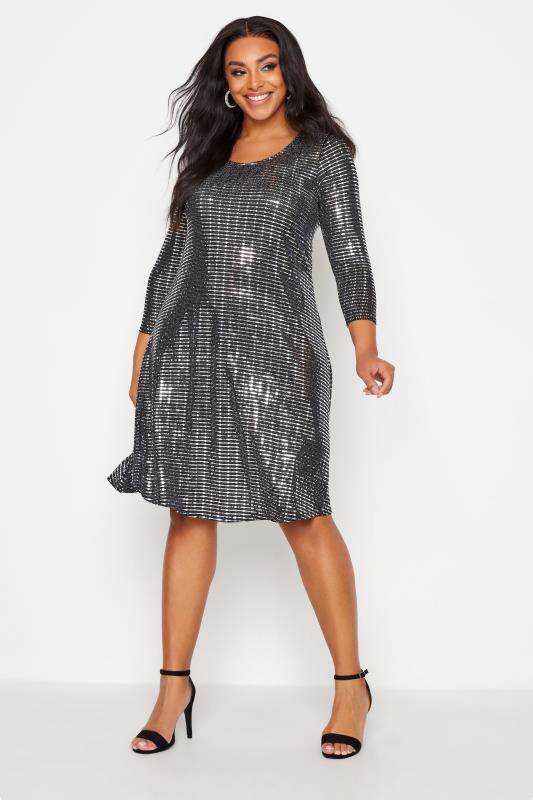 Plus Size  YOURS LONDON Silver Sequin Swing Dress