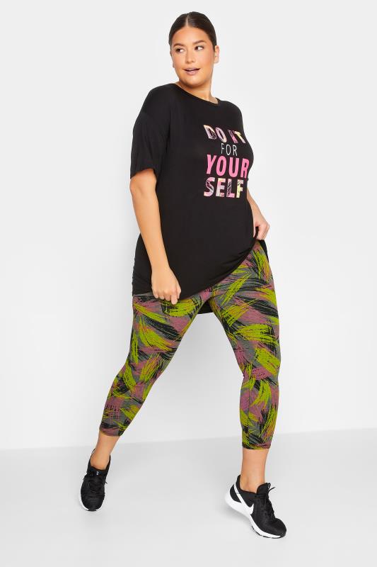 YOURS ACTIVE Plus Size Black & Pink 'Do It For Yourself' Slogan T-Shirt | Yours Clothing 3