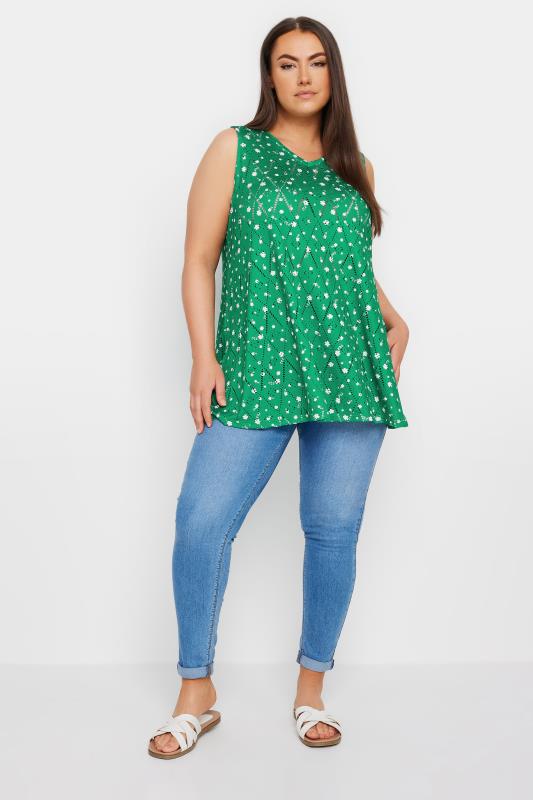 YOURS Plus Size Green Floral Print Broderie Anglaise Vest Top | Yours Clothing 2