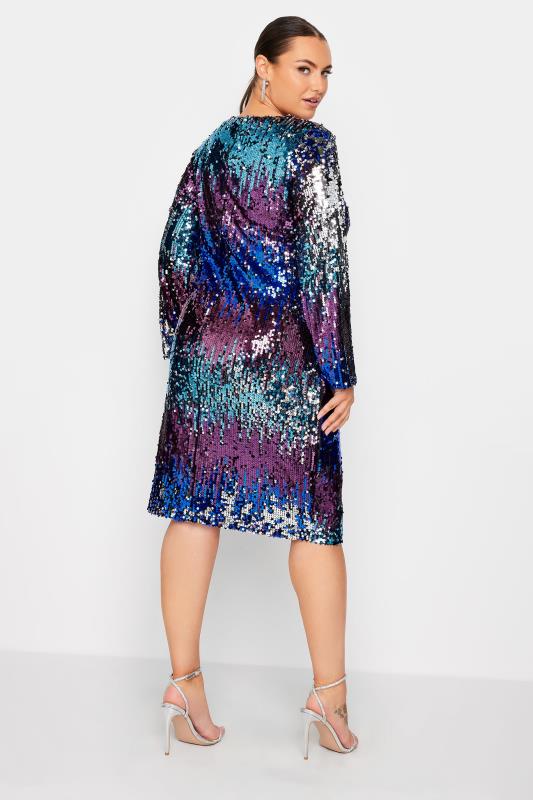 YOURS LONDON Curve Blue Ombre Sequin Embellished Shift Dress | Yours Clothing 4