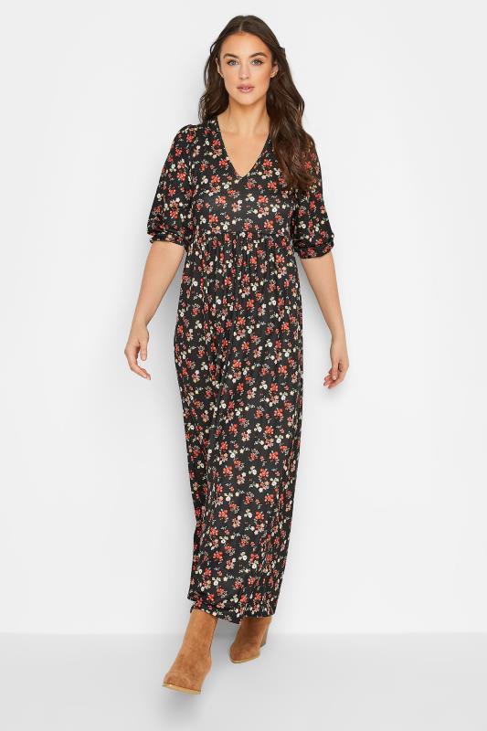LTS Tall Women's Black & Red Floral Print Maxi Dress | Long Tall Sally 2