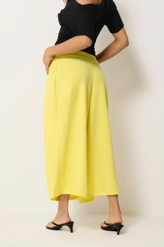 PixieGirl Petite Women's Yellow Pleated Cropped Wide Leg Trousers | PixieGirl  2