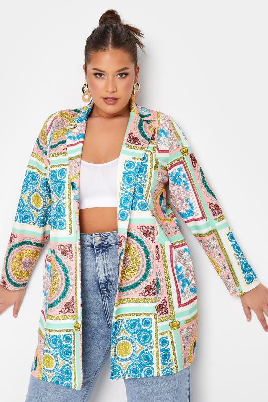 LIMITED COLLECTION Plus Size Mint Green Scarf Print Blazer | Yours Clothing  4