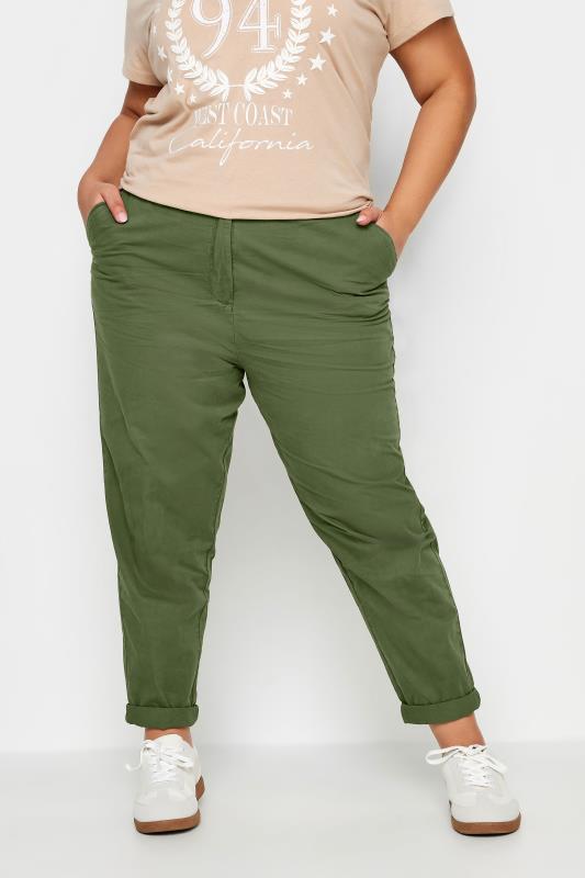  Grande Taille YOURS Curve Khaki Green Straight Leg Chino Trousers