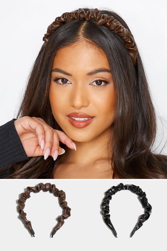 Plus Size  Yours 2 PACK Brown & Black Ruched Headbands