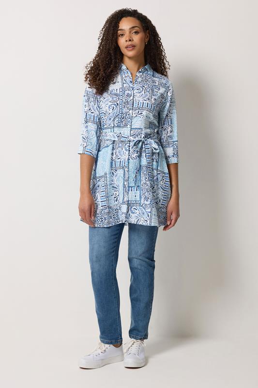 M&Co Blue Tile Printed Belted Tunic Shirt | M&Co 1