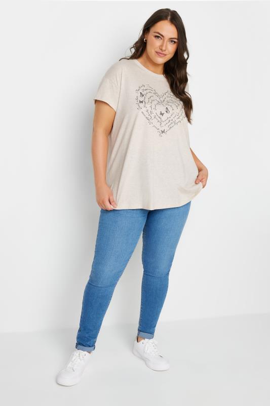 YOURS Plus Size Natural Brown Positivity Heart Print T-Shirt | Yours Clothing  2