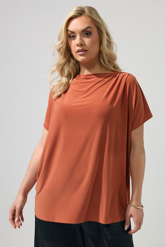  YOURS LONDON Curve Orange Drape Shoulder Top