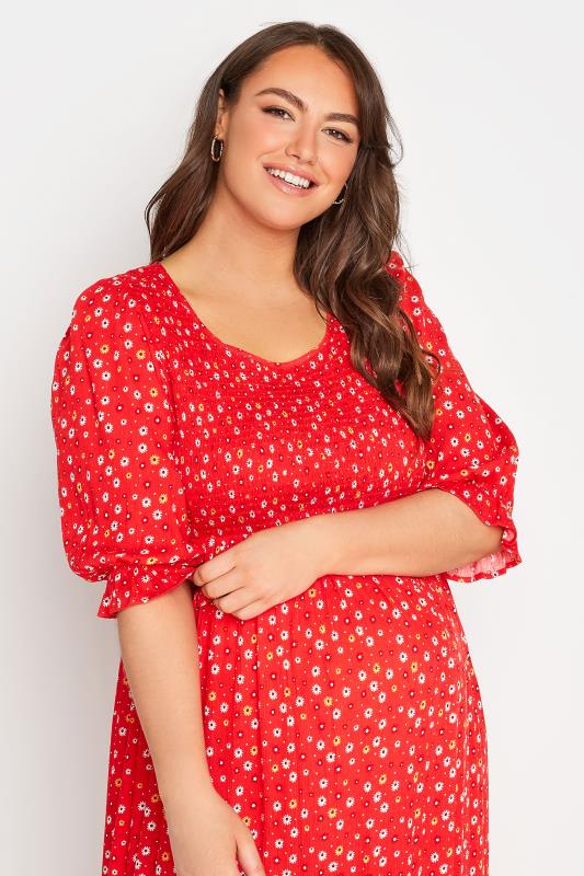 BUMP IT UP MATERNITY Plus Size Red Ditsy Print Tiered Dress | Yours Clothing 4