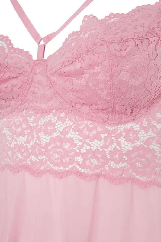 Curve Pink Boudoir Mesh Lace Strap Detail Babydoll 3