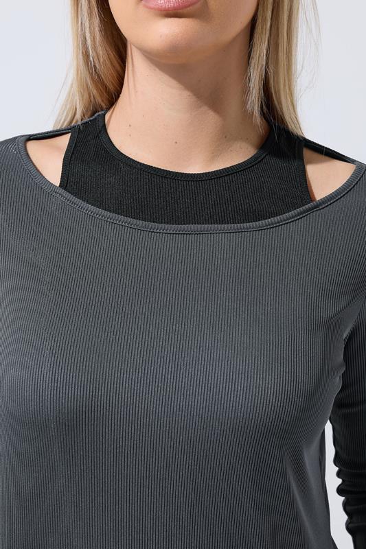 LIMITED COLLECTION Plus Size Grey 2-In-1 Ribbed Long Sleeve T-Shirt | Yours Clothing 5