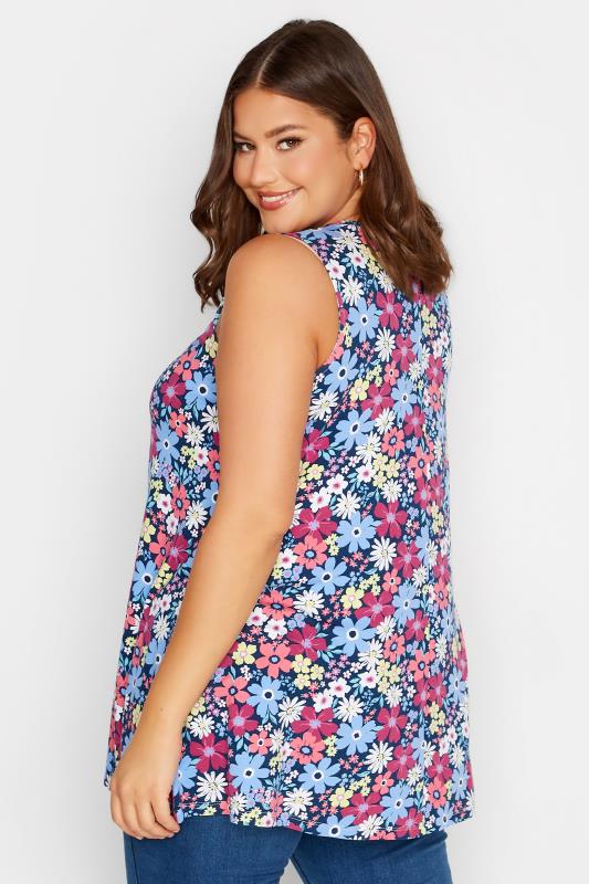 YOURS Plus Size Blue Floral Print Swing Vest Top | Yours Clothing  3