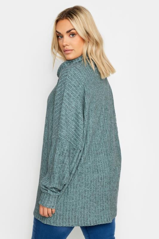 YOURS Plus Size Blue Soft Touch Ribbed Turtle Neck jumper | Yours Clothing 4