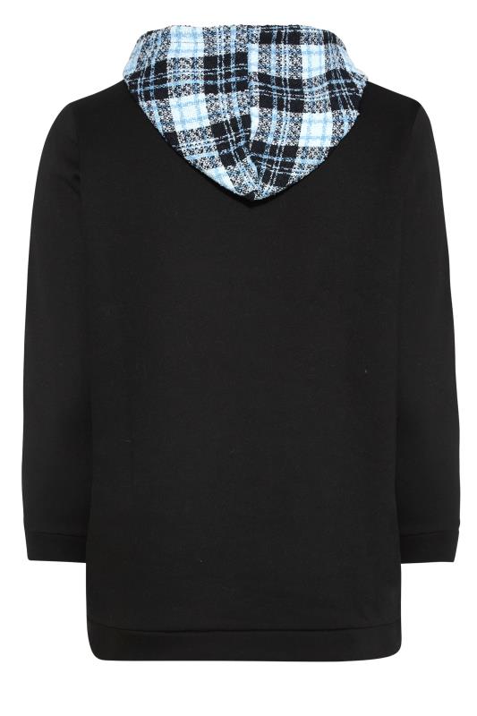 Plus Size Black Check Detail Hoodie | Yours Clothing 7