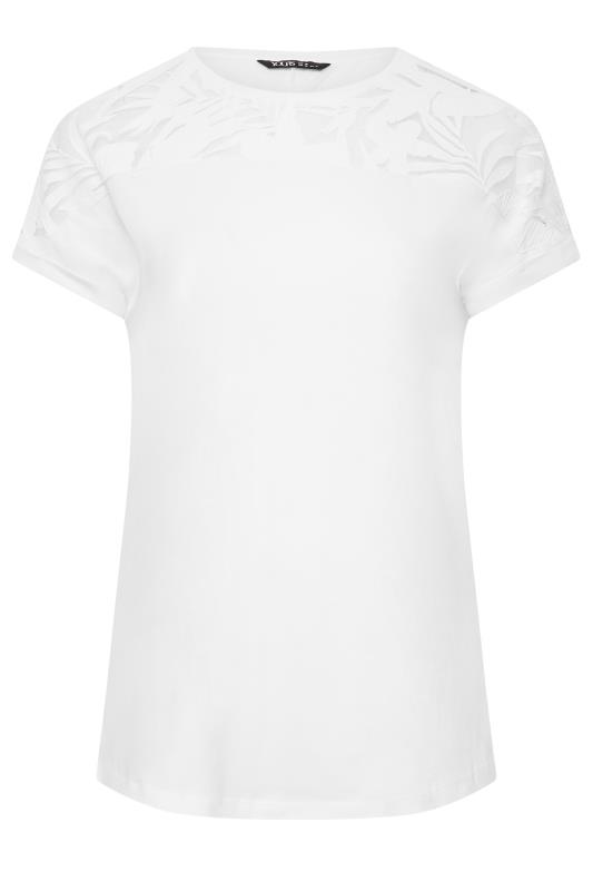 YOURS Plus Size White Floral Mesh Panel T-Shirt | Yours Clothing 6