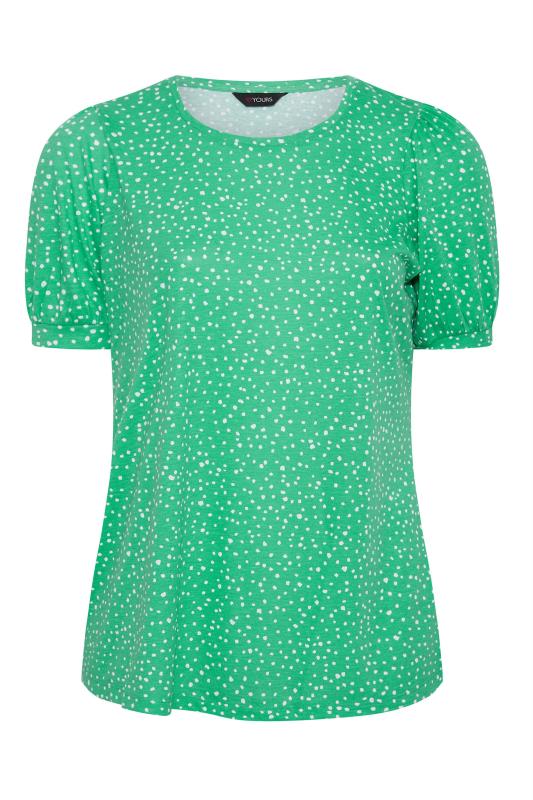Curve Green Spot Print Puff Sleeve T-Shirt 6